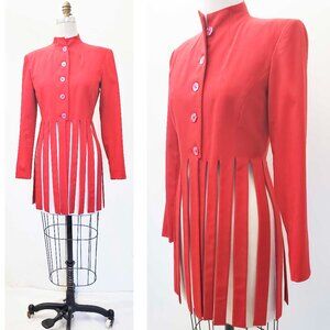 Sophie Sitbon Paris Womens Red Wool Finge Blazer Jacket Avant Gard COUTURE 38